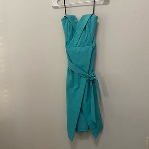 Teal, strapless, summer dress